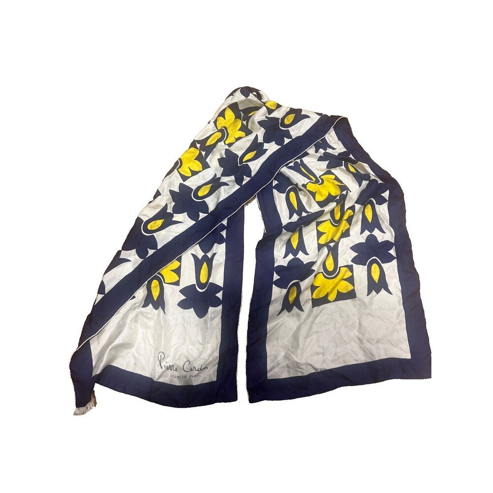 Pierre Cardin Floral Print Scarf Bold gold yellow royal Blue   72"x31"